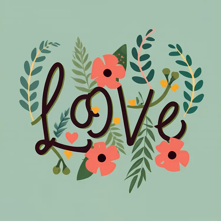 Love Text with Floral Design
