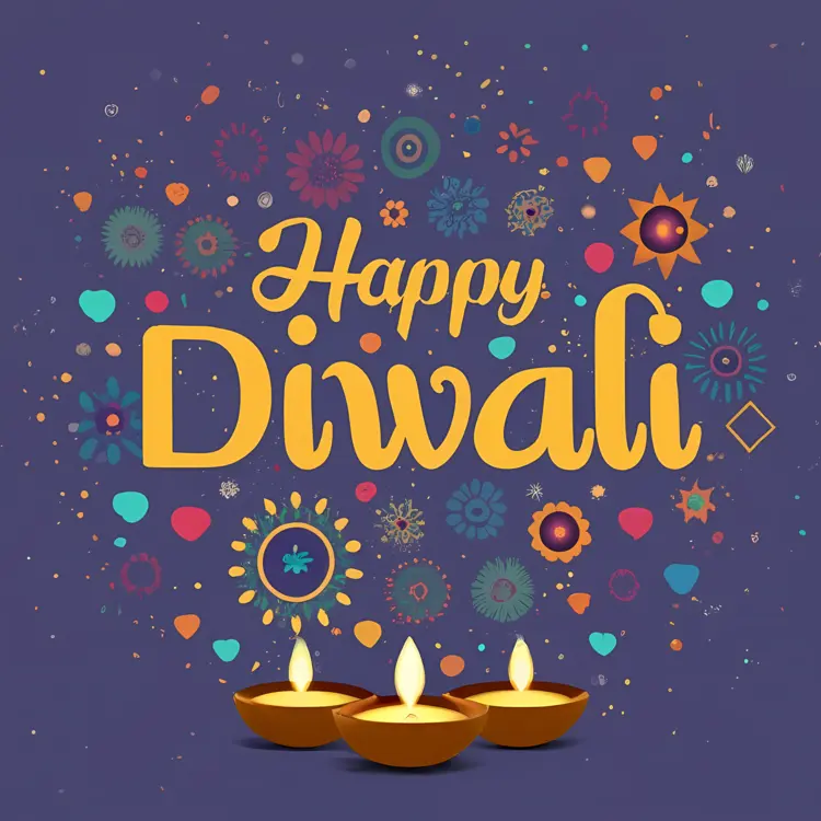 Happy Diwali with Colorful Diya Lamps