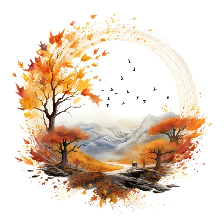 Autumn Landscape with Trees and Mountains