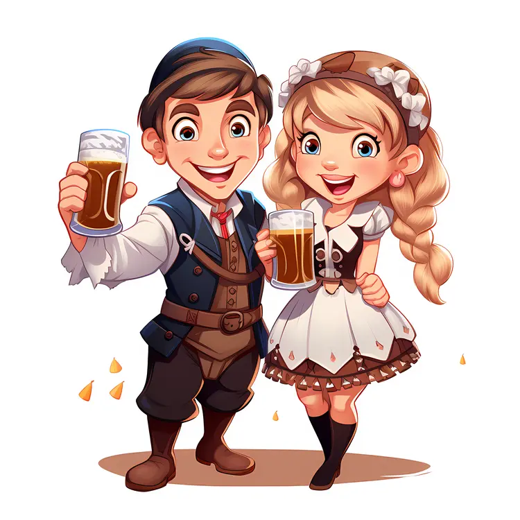 Children in Traditional Clothes with Beer