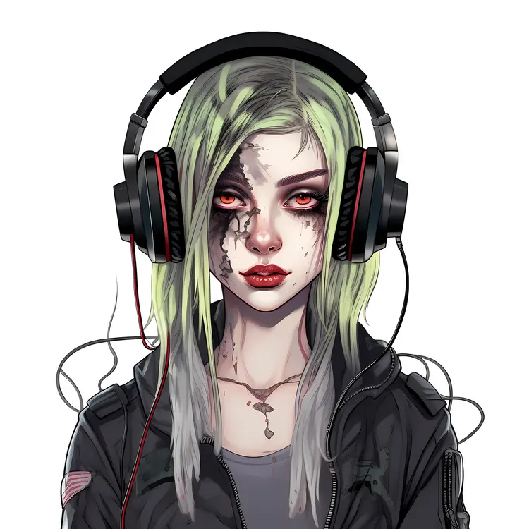 Girl with Headphones in Stylish Jacket