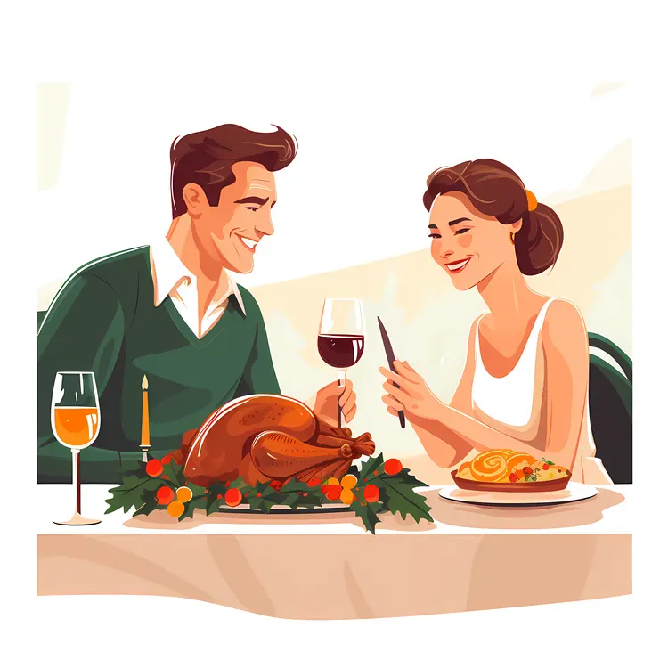 Couple Enjoying Thanksgiving Dinner