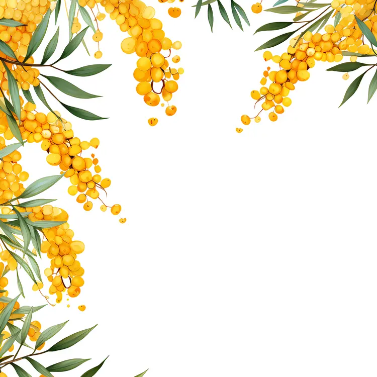 Yellow Flowers with Green Leaves Botanical Illustration