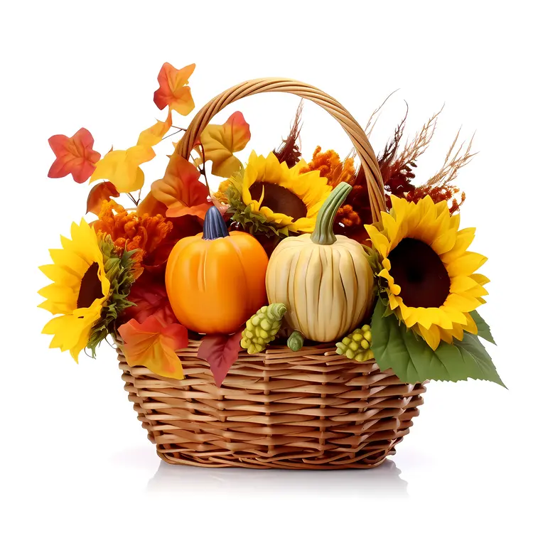 Thanksgiving Harvest Basket with Sunflowers and Pumpkins