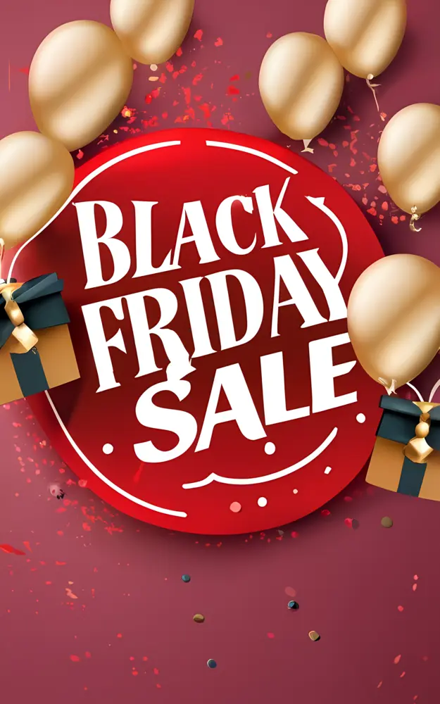 Black Friday Sale with Balloons and Gifts