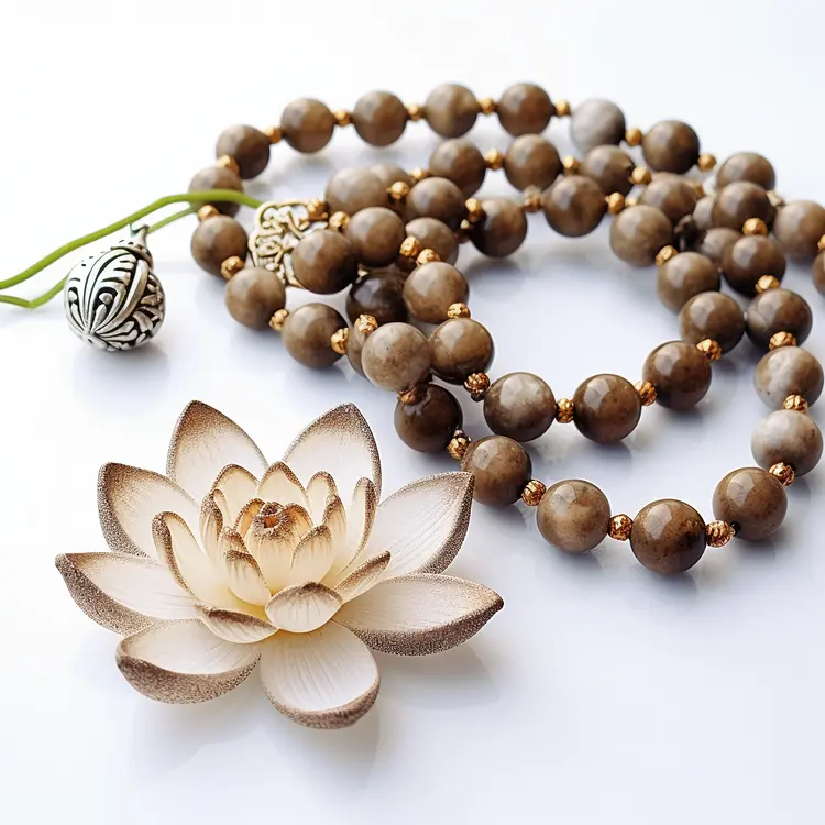 Wooden Prayer Beads with Lotus Flower for Meditation