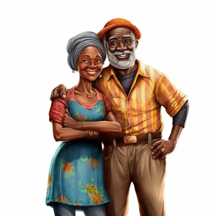 Colorful Cartoon Elderly Couple Portrait