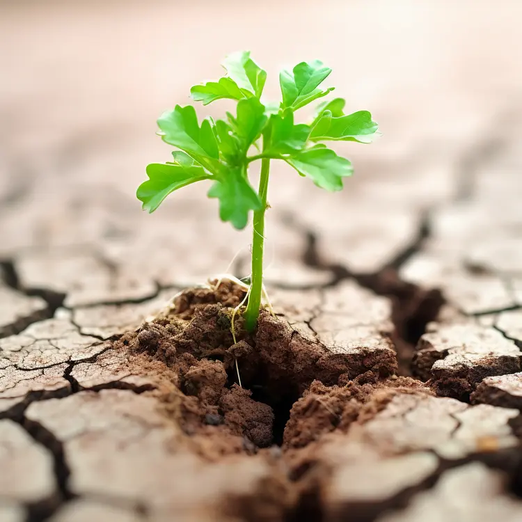 Green Seedling Growing in Cracked Soil