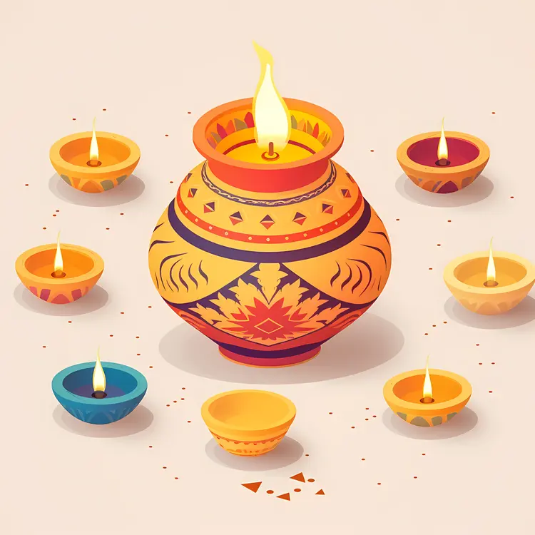 Decorative Candle in Pot with Small Lamps