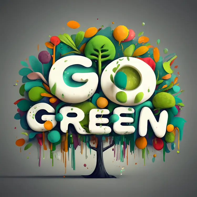 Colorful Go Green Text with Tree