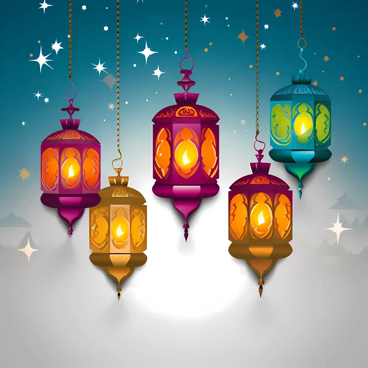 Colorful Lanterns Hanging with Stars