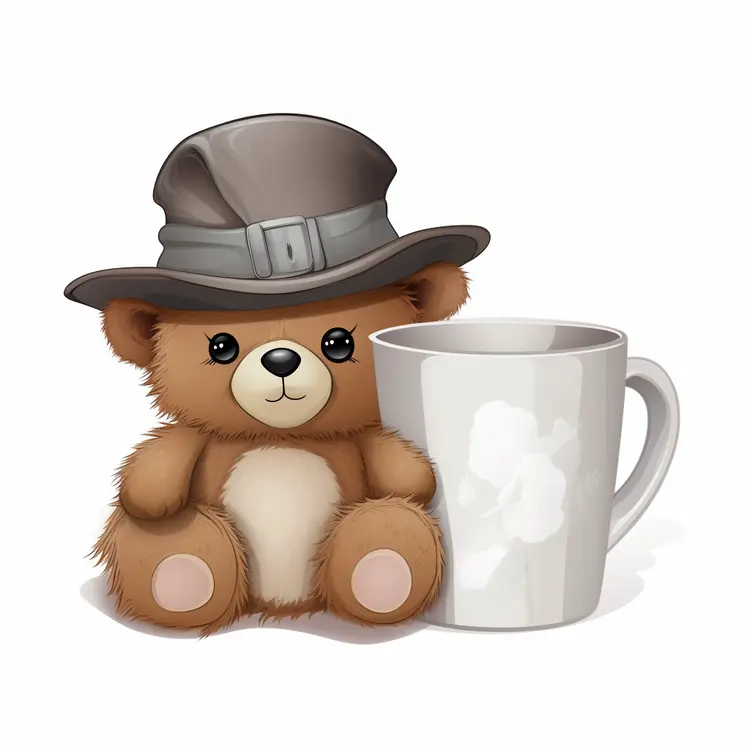 Cute Teddy Bear with Mug and Hat