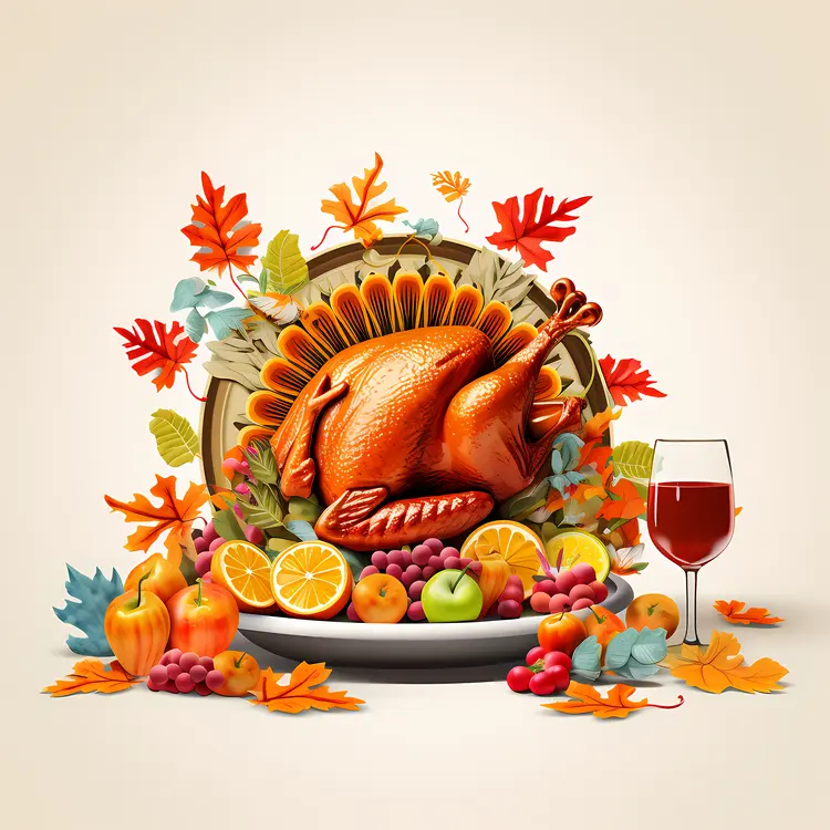 Thanksgiving Dinner with Turkey and Wine