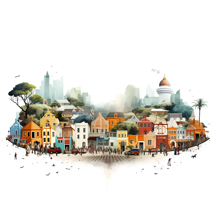 Vibrant Cityscape with Colorful Houses
