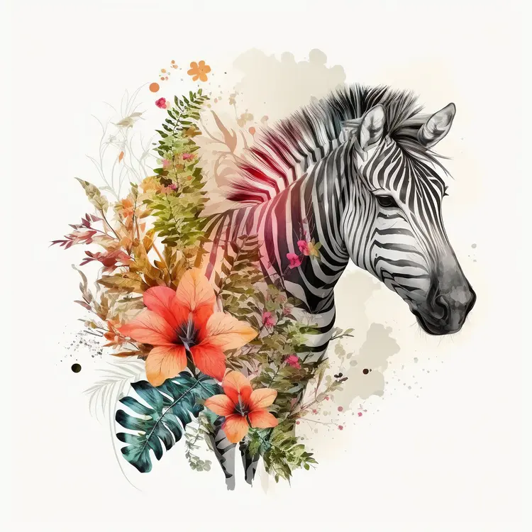 Artistic Zebra with Floral Elements