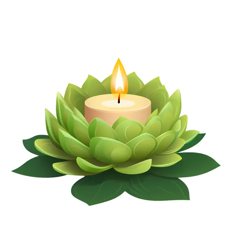 Green Lotus Candle with Flame