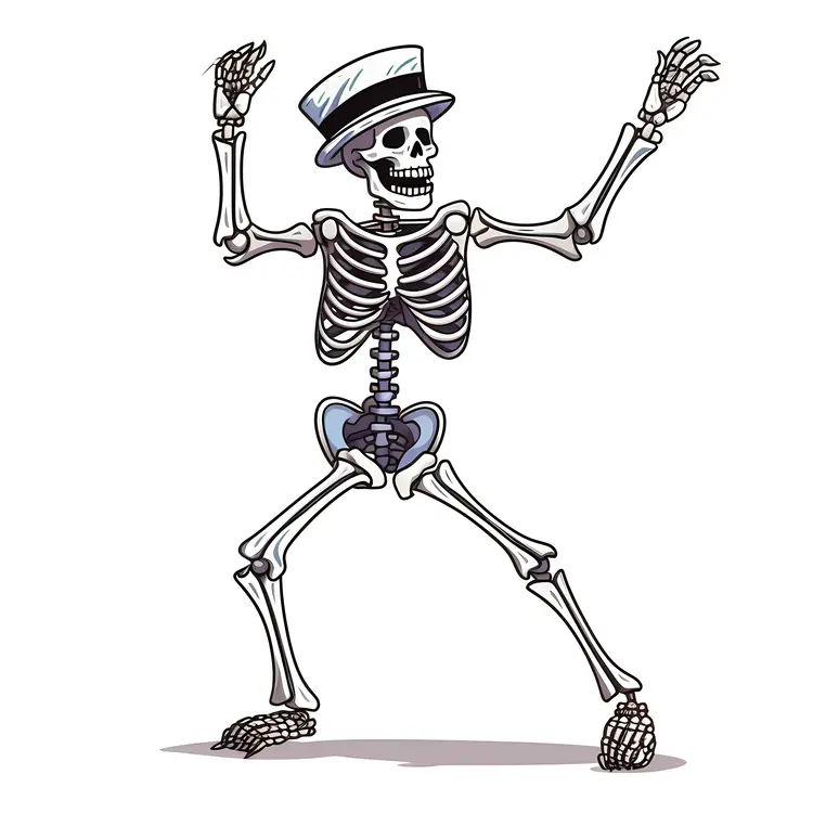 Dancing Skeleton with Hat and Confetti