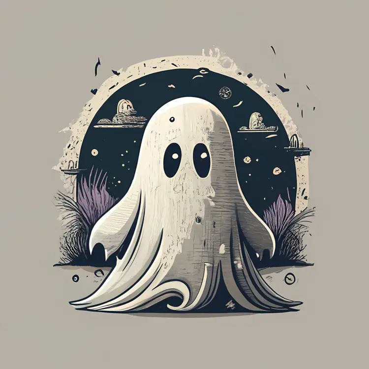 Cute Ghost with Haunted Background