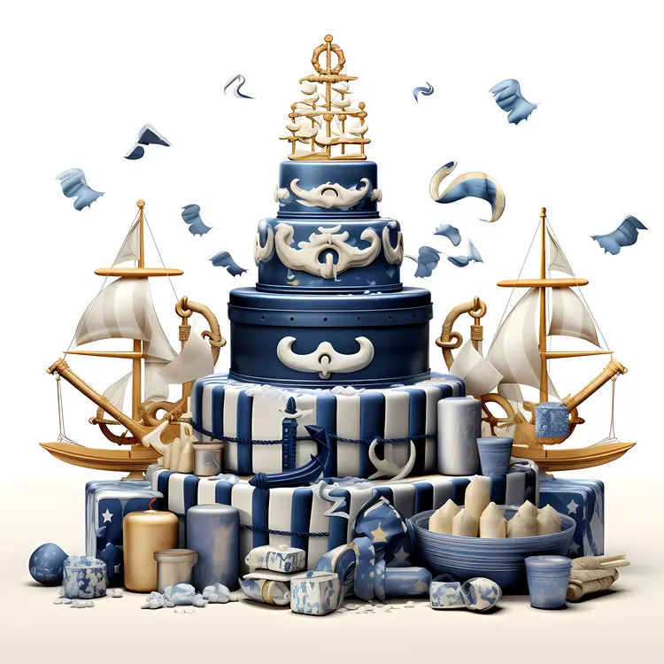 Nautical Themed Birthday Cake with Decorations