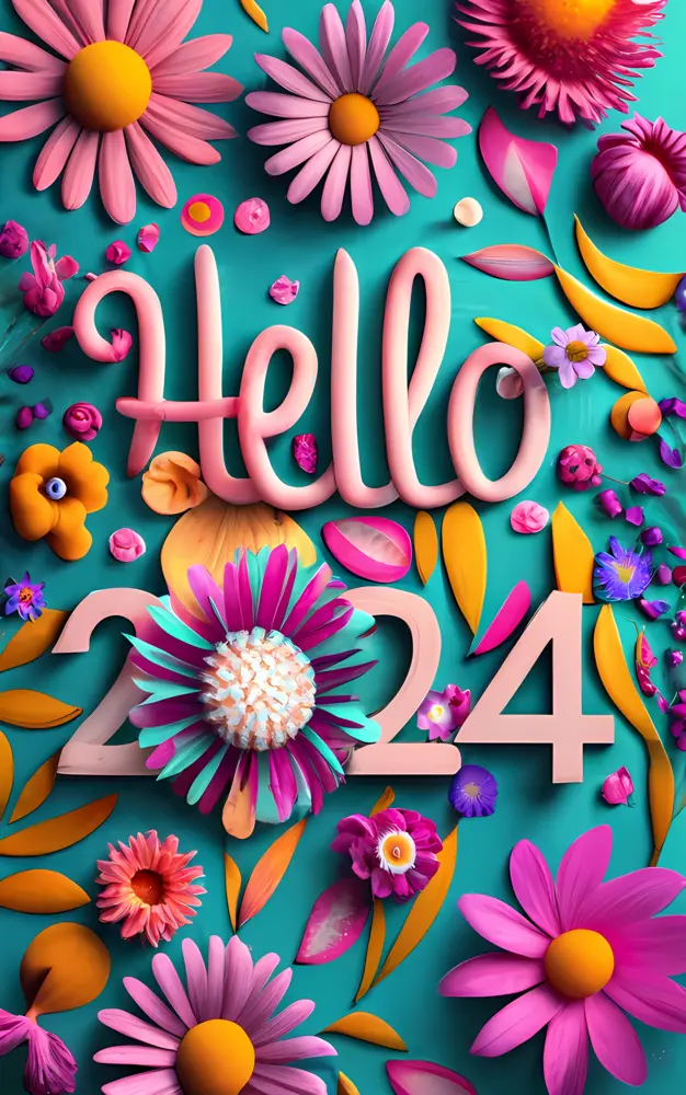 Cheerful Floral Hello 2024 Greeting