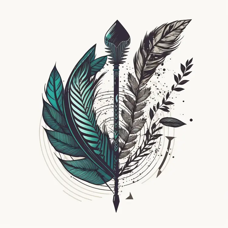Artistic Feather and Arrow Illustration with Nature Elements