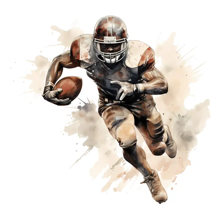 Football Player in Brown Jersey Running with Ball