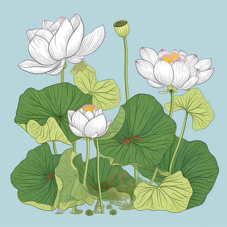 Beautiful White Lotus Flowers Illustration