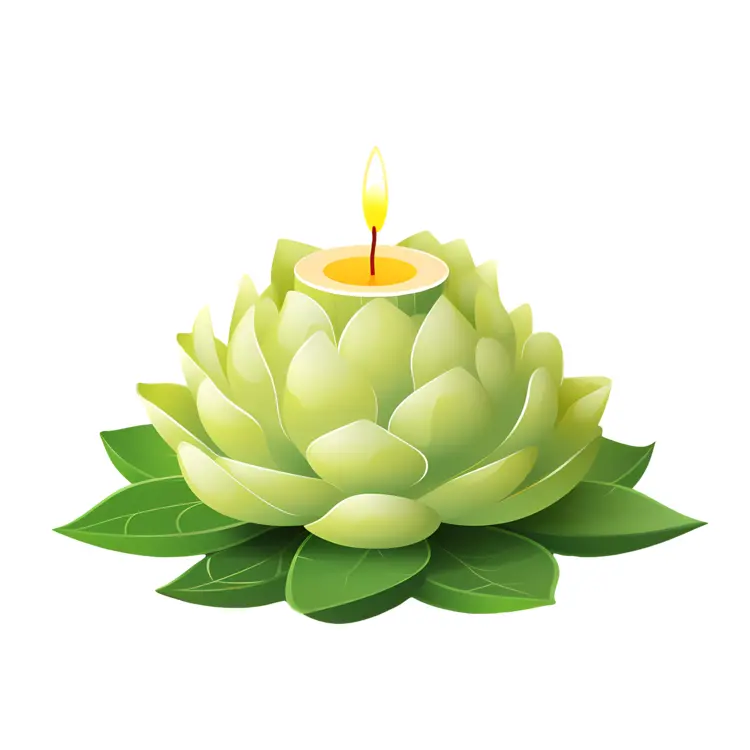 Green Leaf Candle with Yellow Light