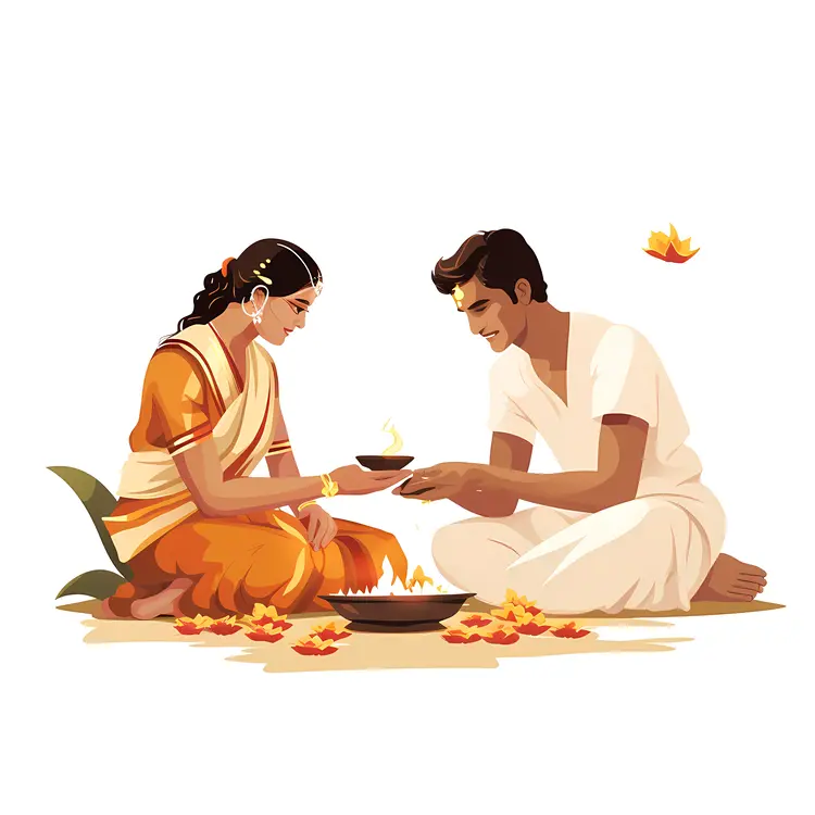 Traditional Indian Couple Engaged in Ritual