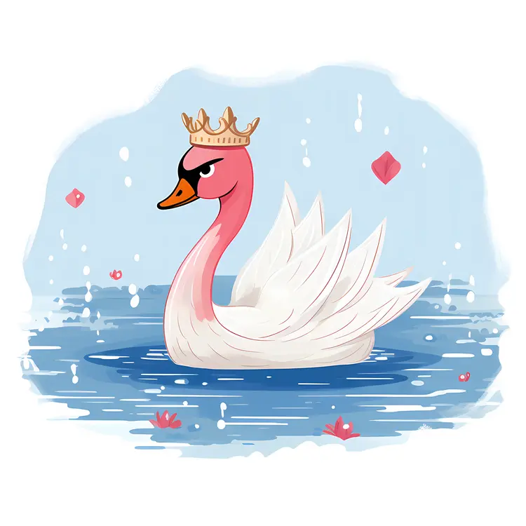 Pink Swan with Crown in a Lake