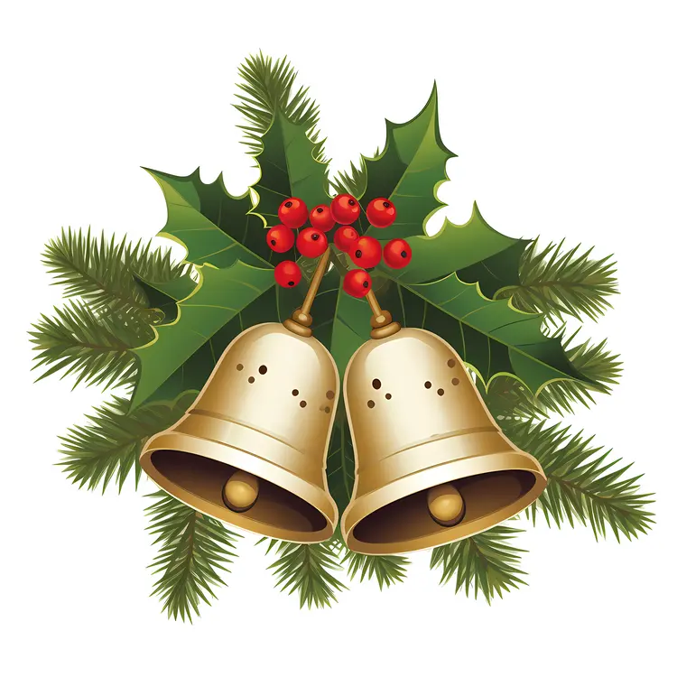 Golden Bells with Holly Leaves for Christmas Decoration