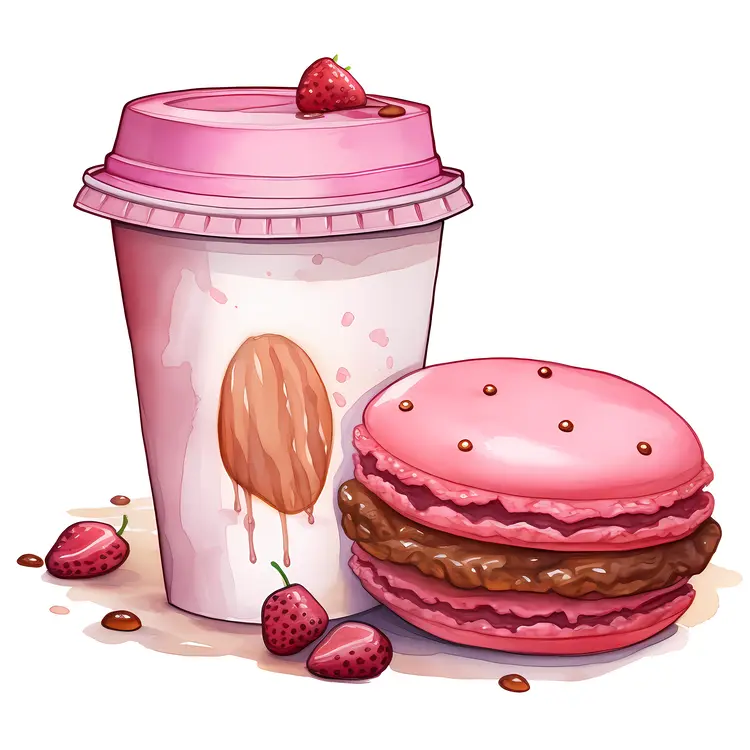 Strawberry Drink with Large Macaron