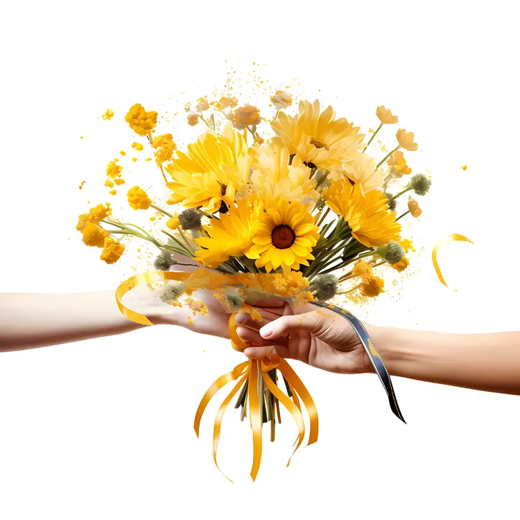 Yellow Flower Bouquet Being Handed Over