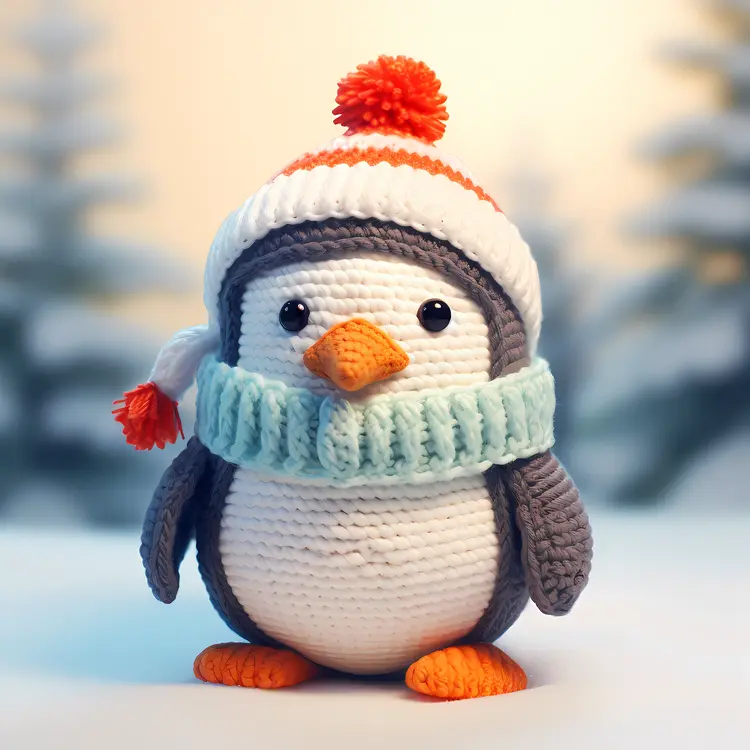 Lovely Penguin in Winter Hat and Scarf for Christmas