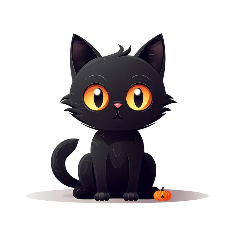 Cute Black Cat with Pumpkin for Halloween