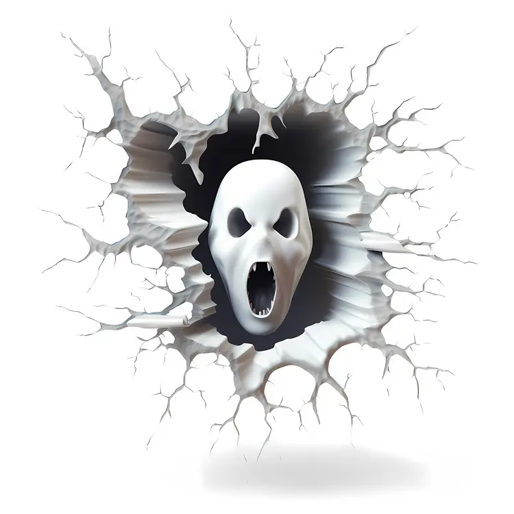 Screaming Skull Breaking Through Wall