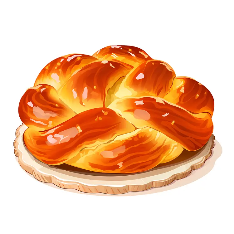 Golden Braided Bread on Wooden Board