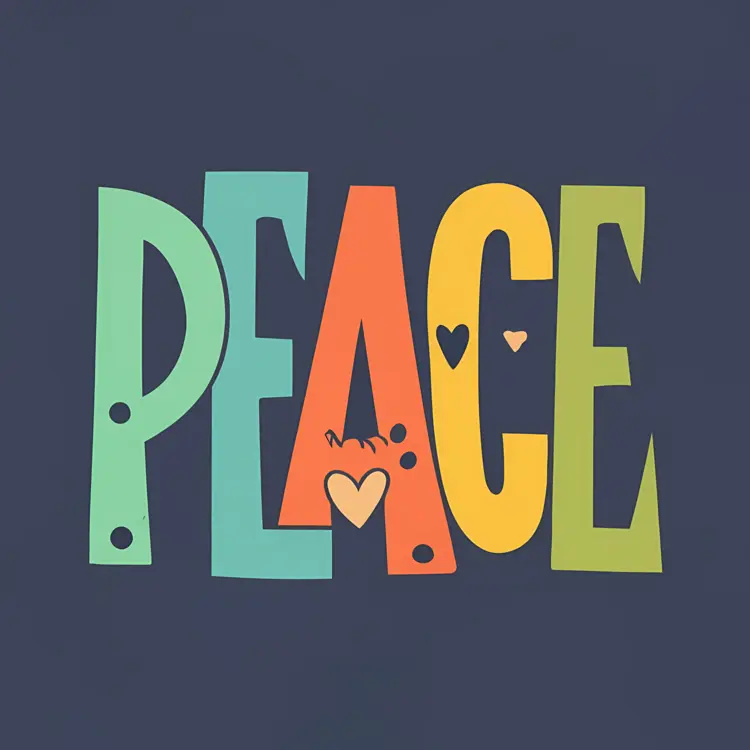 Decorative Peace Typography with Hearts