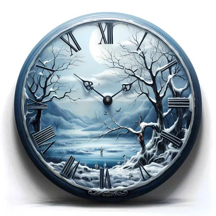 Winter Landscape Clock with Snowy Trees