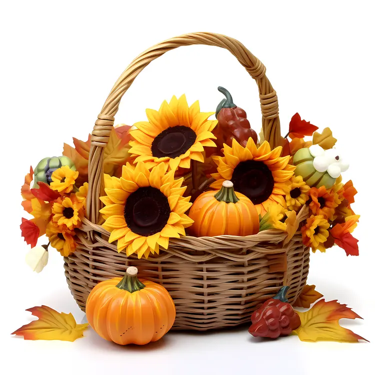 Seasonal Basket with Sunflowers and Pumpkins