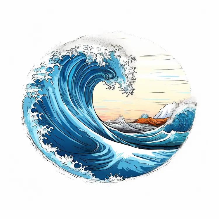 Large Wave with Boat Illustration