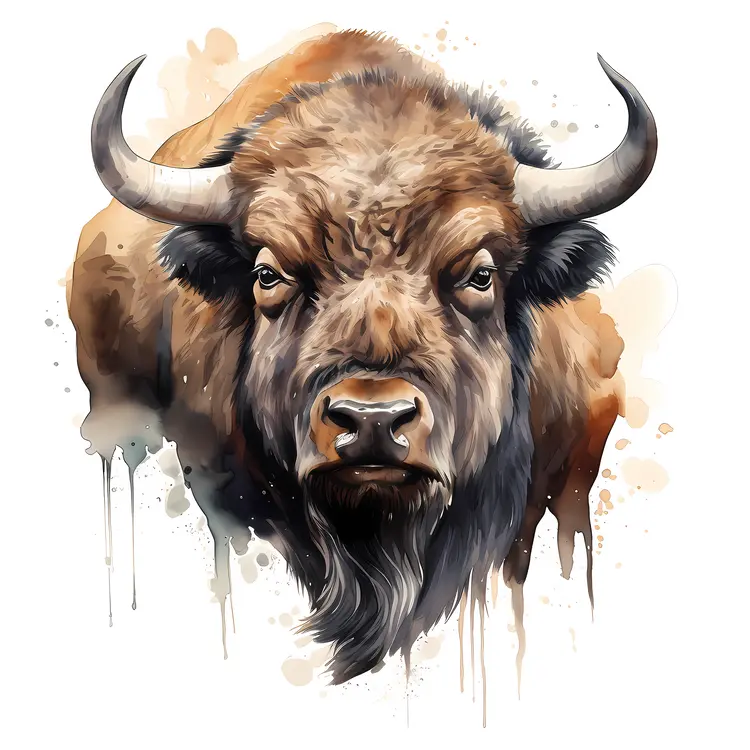 Watercolor Bison Portrait