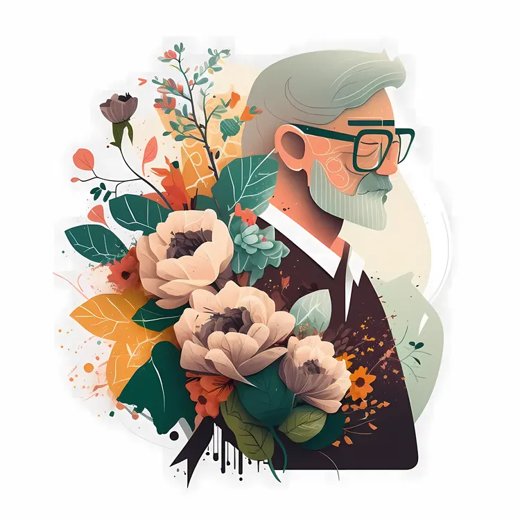 Man with Flowers and Glasses Illustration