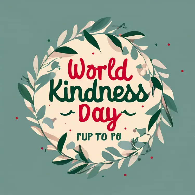 World Kindness Day Wreath with Green Leaves and Red Text