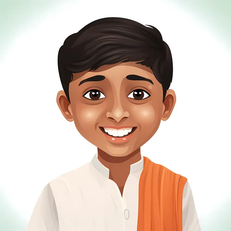 Smiling Boy in Traditional Clothing Illustration