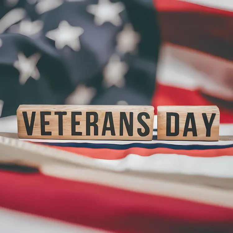 Veterans Day Wooden Blocks with American Flag