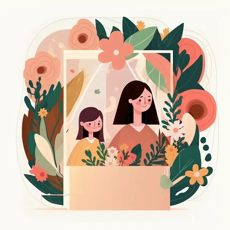 Beautiful Floral Photo Frame Illustration for Mother's Day