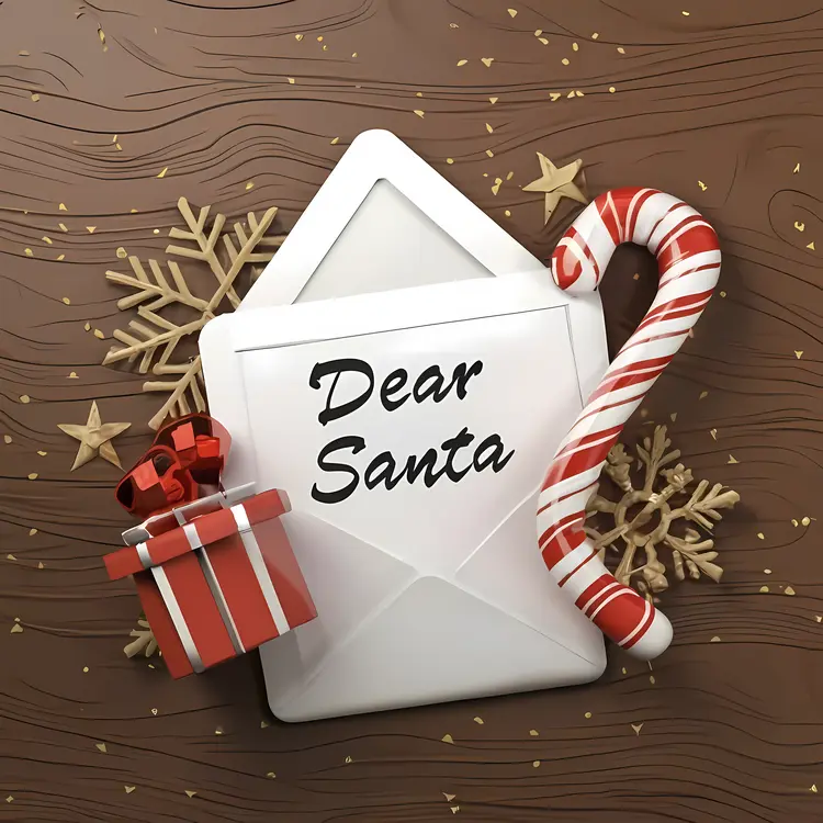 Dear Santa Letter with Candy Cane and Gift