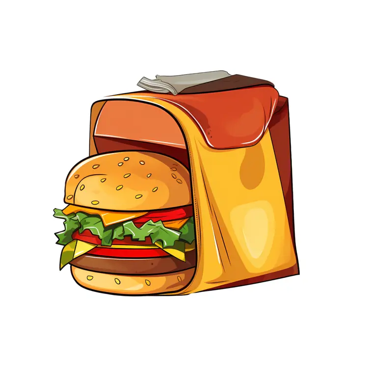 Burger in Yellow Lunch Bag
