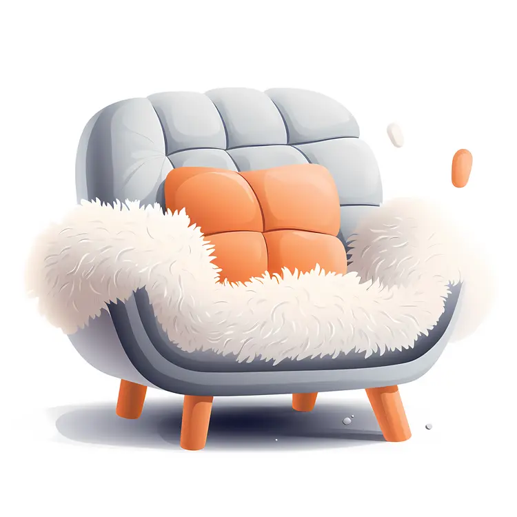 Furry Armchair with Orange Cushion